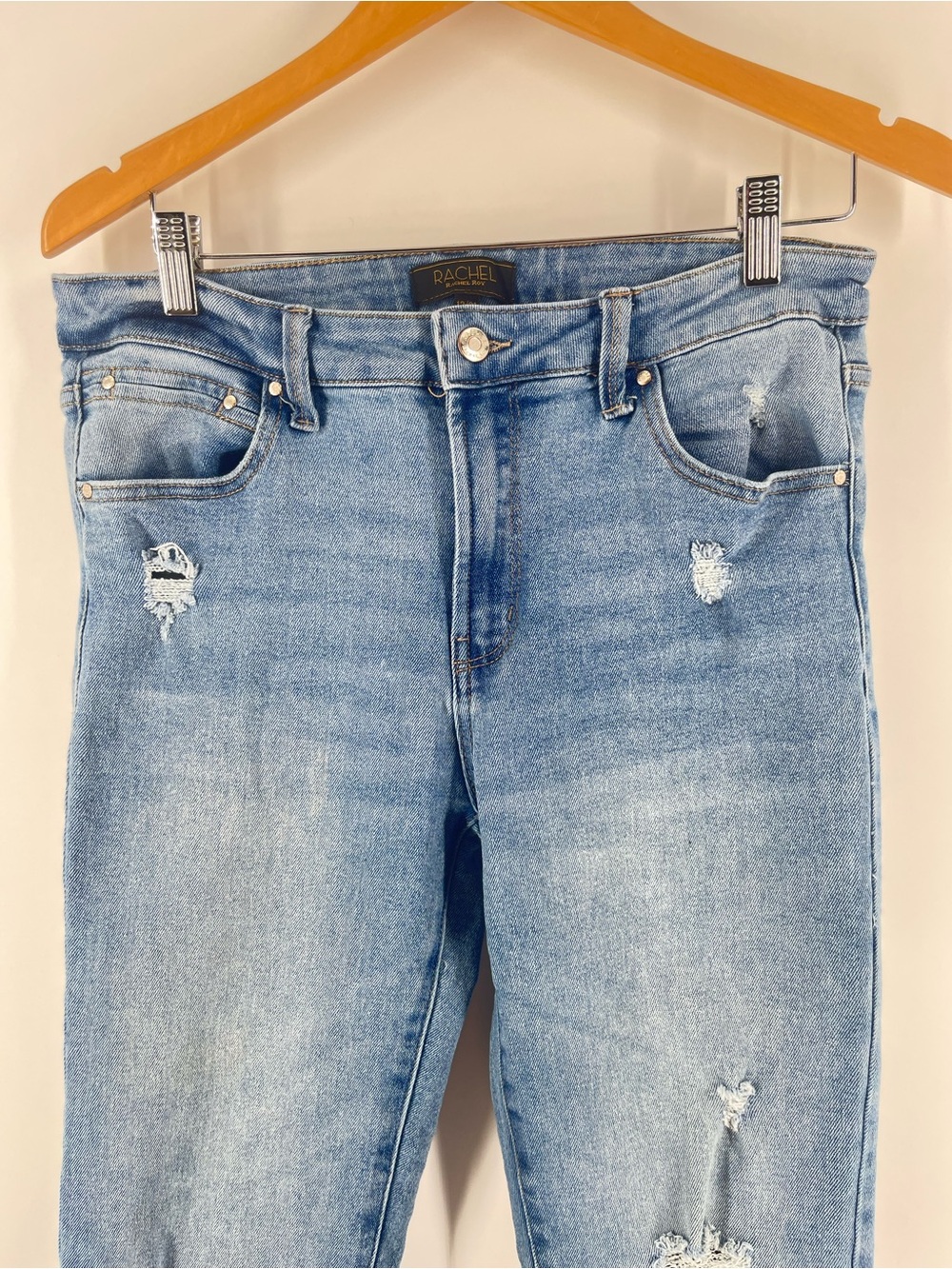 Rachel Rachel Roy Vixen Distressed Straight Jeans 12/31 Light Wash Stretch Denim - Picture 7 of 8